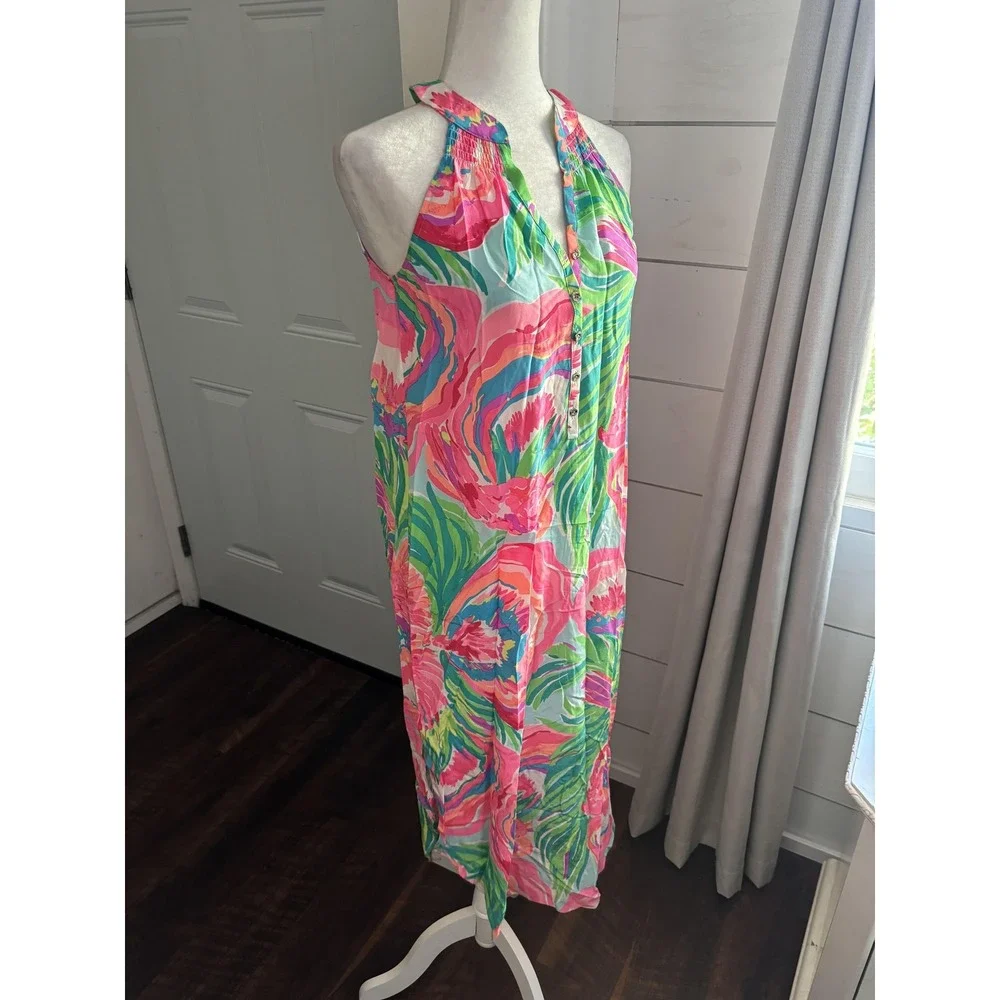 Lilly Pulitzer Dress Womens XS Multicolor Floral Silk Halter Maxi Beach Sundress - Picture 2 of 7